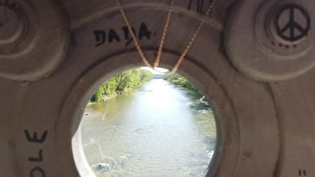 River Isar in Munich pan through Metal Bridge Adapter