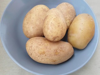 Boiled potatoes on a gray plate