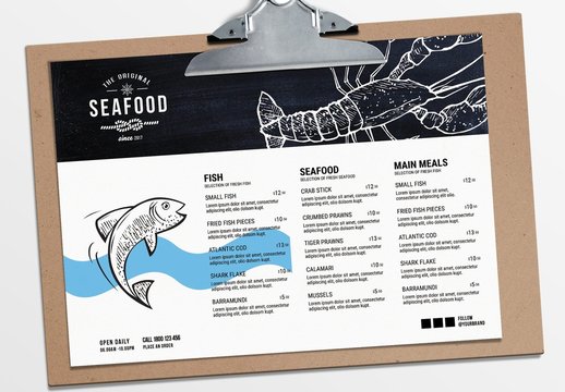 Landscape Seafood Menu Layout with Lobster Illustration