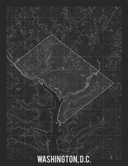 City map of Washington. Vector elevation map of town. Generated conceptual surface relief map. Detailed geographic elegant landscape scheme. Topographic outline poster.