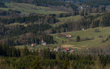 Meadows near Krkonose mountains in spring nice day