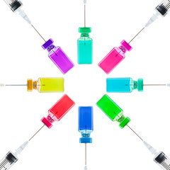 Syringe vaccine and medicine on white background