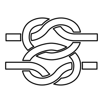 Two nautical knots Ropes Wire with loop Twisted marine cord icon outline black color vector illustration flat style image