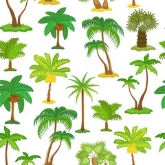 Fototapeta na wymiar Tropical palm tree seamless pattern - different types of green exotic trees