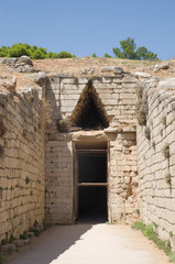 Dromos entrance to tholos tomb of Aegisthus  in Mycenae, Greece