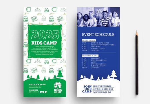 Summer Camp Flyer Layout with Outdoor Illustrations