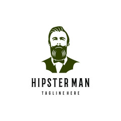 Hipster man logo design. Awesome hipster man logo. A man with suit & beard logotype.