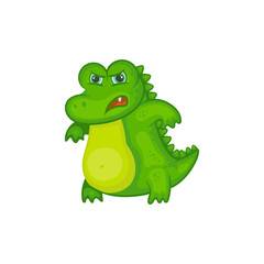 Angry crocodile baby isolated on white background - green cartoon alligator