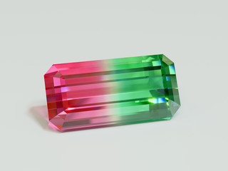 Rectangle dual color tourmaline on white background