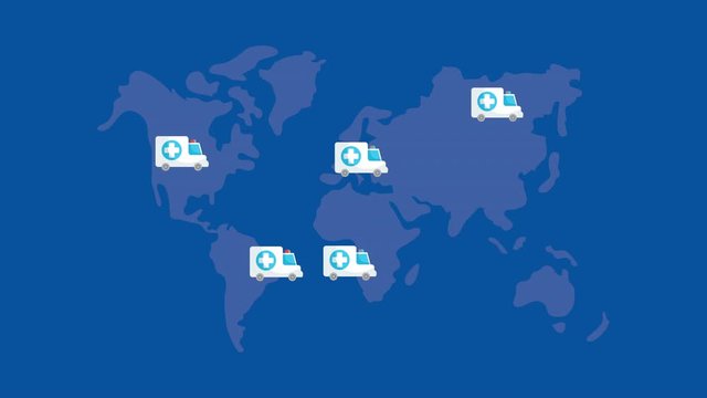 world planet earth and ambulances animation