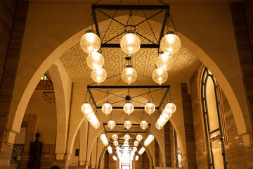 MANAMA, BAHRAIN - JUNE 26: A splendid interior of the Al Fateh Grand Mosque on June 26, 2017,...