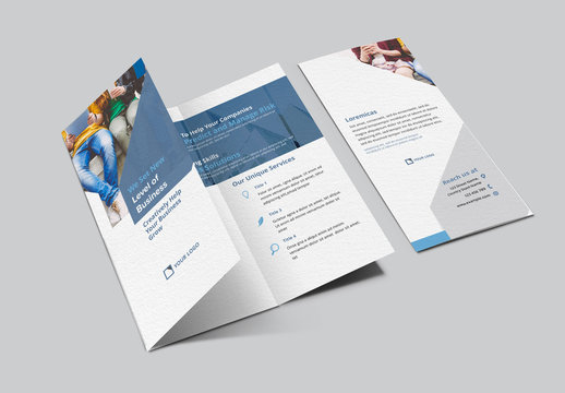 Trifold Brochure with Abstract Geometric with Blue Grey Accents