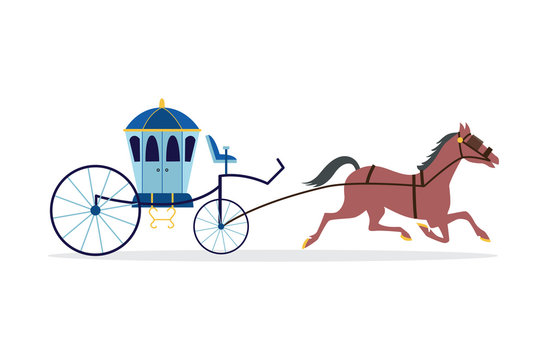Retro horse carriage icon or symbol, flat vector illustration isolated on white.