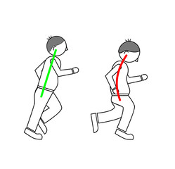 Correct posture running to faster and greatly reduce the chance of injury. vector illustration.