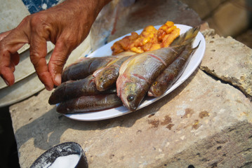 cultura de pesca en los rios del magdalena medio 
salando el pescado .