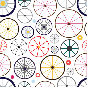 Vintage carriage wheels seamless pattern on white background