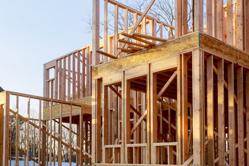 American residential beams of home in mid construction