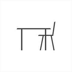 Dinig room flat line icon. Apartment furniture sign, vector illustration of dinner table and chairs.