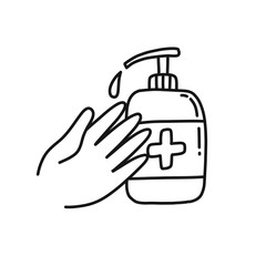 alcohol gel, hand sanitizer doodle icon, vector illustration