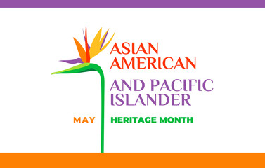 Asian American and Pacific Islander Heritage Month. Vector banner for social media, card, poster. Illustration with text, tropical plants. Asian Pacific American Heritage Month horizontal composition © dsnovik