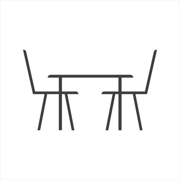 Dinig room flat line icon. Apartment furniture sign, vector illustration of dinner table and chairs.