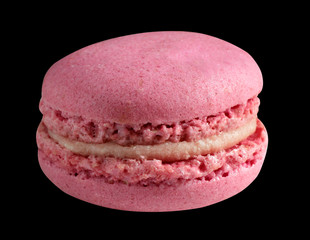 macaroons, colorful macaroons isolated on black background, french sweet delicacy.  Close-up.