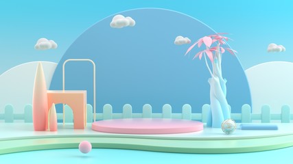 Creative drawing of 3D simulation scene color product exhibition stand