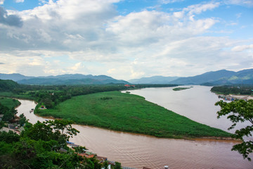 Fototapeta na wymiar Aerial View of Beautiful Mekong River and Golden Triangle