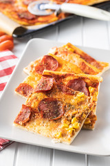 Pieces of homemade Italian pizza.