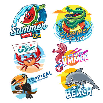 set of stickers for summer logo