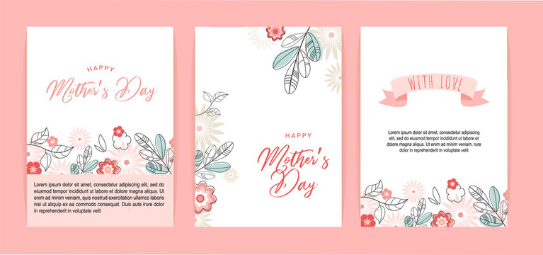 Mother's day greeting card set with flowers background. Happy Mother's day. can be use for sale advertisement, backdrop. vector illustration