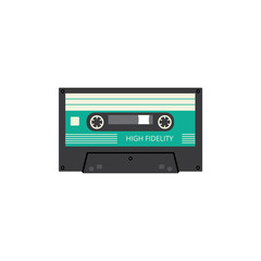 Audio sound retro cassette cartridge icon, flat vector illustration isolated.