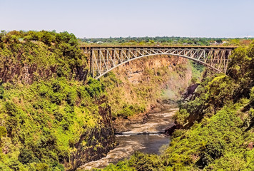 Bridge over the Zambezi River, Victoria Falls, Zambia.