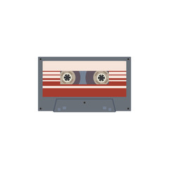 Grey vintage cassette tape with red and white stripes
