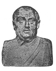 Ancient philosopher Seneca, a Roman Stoic philosopher, statesman and dramatist in the old book the History of Culture, by M. Fillipov, 1898, St. Petersburg