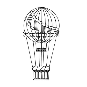 Stylized balloon or aerostat drawn on a white background with a black liner. Hand drawing. The idea for children's creativity, holiday, coloring books, children's creativity and inspiration.