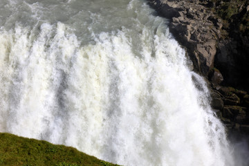 Gullfoss / Iceland - August 25, 2017: The famous Gullfoss waterfall, Iceland, Europe