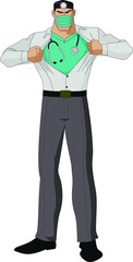 Illustration of strong doctor as a super hero