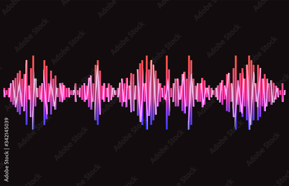 Poster modern neon soung wave frequency logo. digital audio concept of music technology. stylized wave line