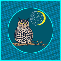 Vector background hand drawn doodle owl. Hand drawn ink illustration. Modern ornamental decorative background. Square print for textile, cloth, scrapbooking