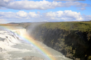 Gullfoss / Iceland - August 25, 2017: The famous Gullfoss waterfall, Iceland, Europe