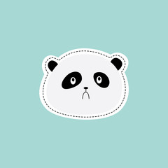 Cute sad panda face sticker - isolated cartoon animal head