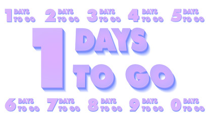 Number of days left to go countdown for sale, promotion, poster or banner on white isolated background.. Nine, eight, seven, six, five, four, three, two, one, zero days left. Lilac color. Vector.