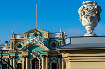 Fototapeta premium A front view of Mariyinsky Palace, the official ceremonial residence President of Ukraine in Kyiv, Ukraine on January 12, 2020. 