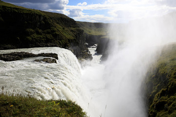 Gullfoss / Iceland - August 25, 2017: The famous Gullfoss waterfall, Iceland, Europe