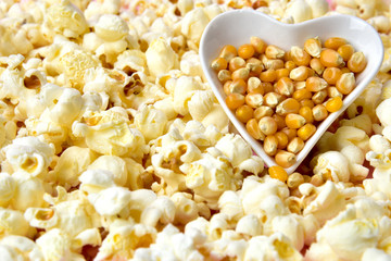 popcorn inside the heart shape bowl with space for text.typical brazilian june party
