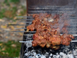 Grilled lamb meat on skewers