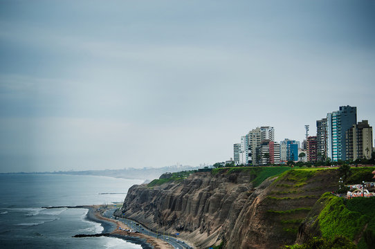 Pacific coastline of Miraflores in Lima, Peru, South America