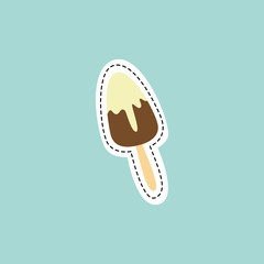 Flat isolated ice cream sticker - cartoon icon of chocolate, vanilla popsicle