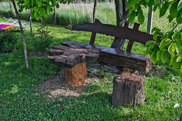 Bench and table in the shade